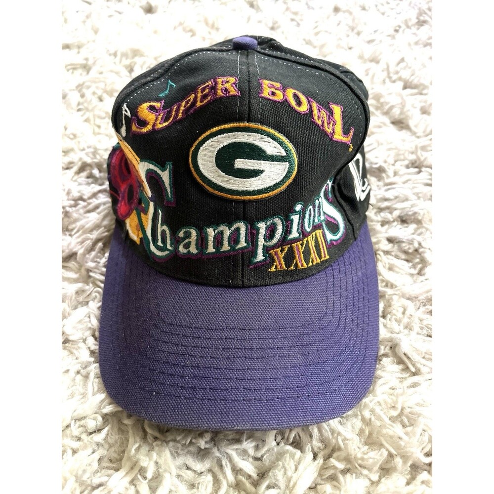 Vintage Logo Athletic Green Bay Packers Hat Snapback Black 1997 Super Bowl XXXI